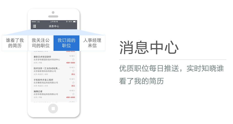 优质职位每日推送，实时知晓谁看了我的简历