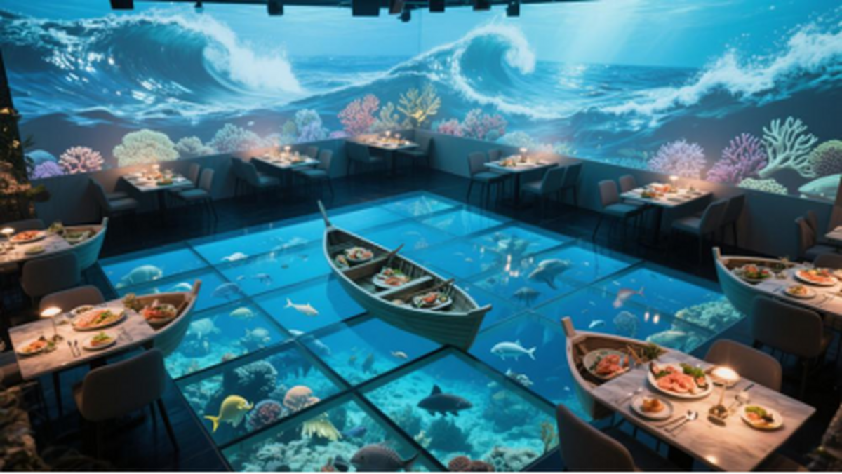 重塑現(xiàn)代沉浸式光影餐廳的科技美學AG真人國際廳奧圖碼投影科技：(圖3)